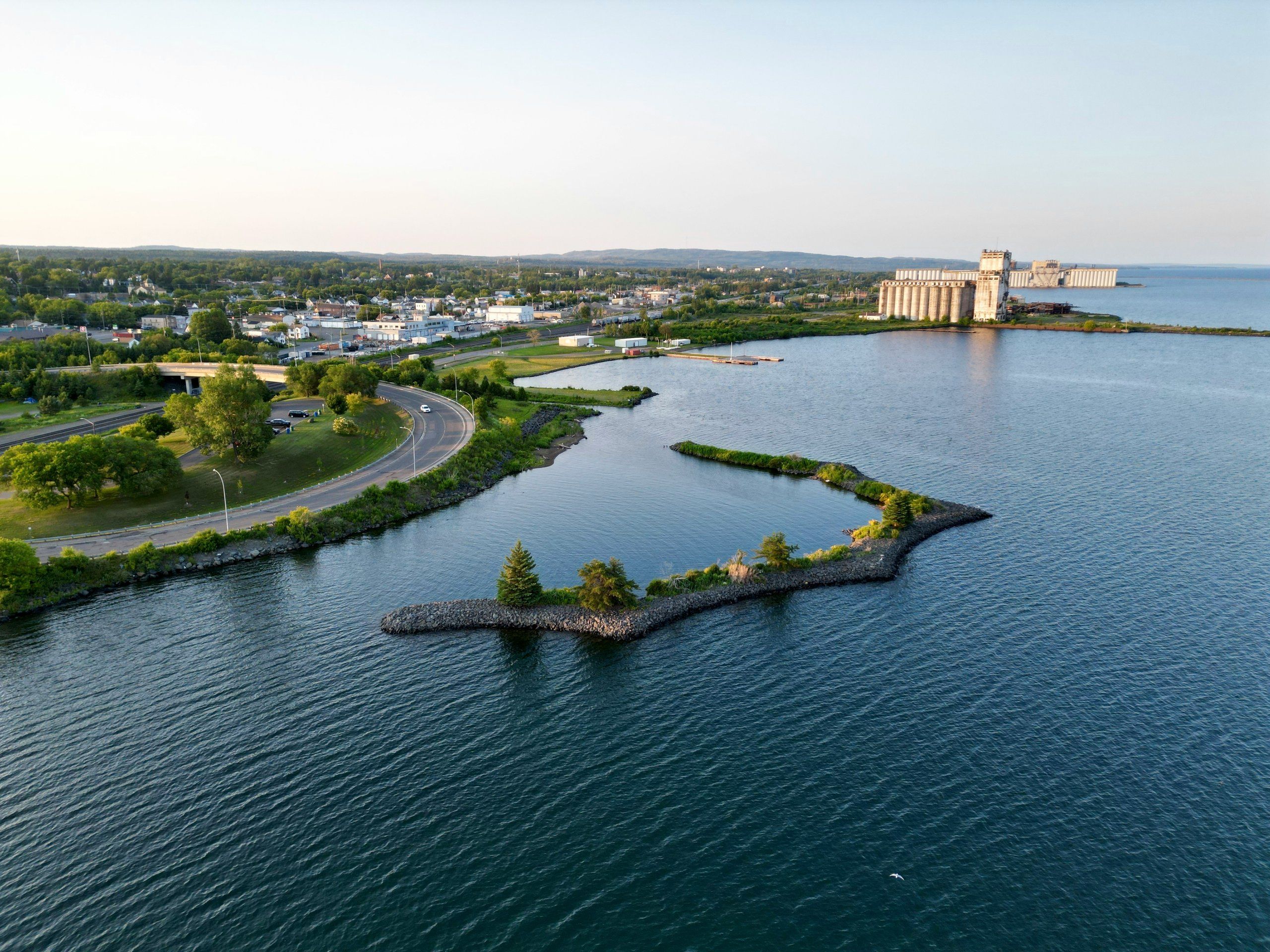 Thunder Bay waterfront on Lake Superior with the Sleeping Giant behind